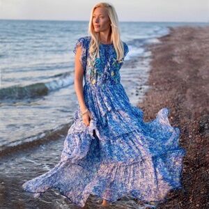 Sundance flowy maxi tiered dress, embroidered with touches of feminine detail